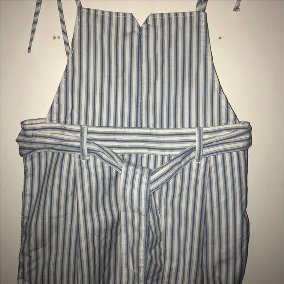 Free People] Blue White strips Belted Overall Jumpsuit - Picture 5 of 16